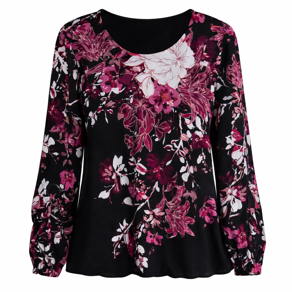 Alfani Black and Pink Floral Blouse